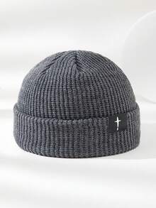 MAKEFGE 1pc Unisex Outdoor Autumn/Winter Casual Warm Personalized Cross Patch Soft Comfortable Elastic Beanie Knit Hat Skull Cap Pullover Hat Suitable For Daily Wear - B - View 24