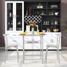 1 Pieza Juego de Comedor de 3 Piezas, Mesa Ovalada con 2 Sillas y Estante de Almacenamiento, Marco de Metal Plateado y MDF, Diseño Compacto para Comedor, Bar, Desayuno, Cocina y Apartamento - Rosa Oxidada - Ver 5