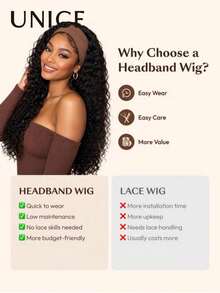 UNice Water Wave 2-In-1 Switch Breathable Headband & Half Wig With Flexible Drawstring Fit For All Head Sizes No Glue No Lace Beginner Friendly For Women - Natural Black - View 7