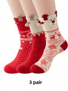 1/3/6 Pairs Women's Christmas Red Mid-Calf Socks, Printed With Santa Claus, Snowman, Reindeer Patterns, Suitable For Christmas Outfits - Multicolor - View 14