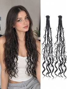 2 Pieces Clip-In Braided Hair Extensions: Bohemian-Style Curly Braid With BB Clips-Perfect For Everyday Wear, Music Festivals, And Party Styling. - Multicolor - View 1