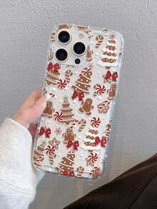 1pc Fashion Creative Personalized Christmas Gingerbread Man Candy Cane Bow Snowflake Polka Dot Pattern Perforated Air Cushion Anti-Drop Phone Case Protective Cover Compatible With Samsung/Apple 18pro/18pm/17/16/15/14/13/12/11Pro Max/12Pro/14Plus And Other Models - Multicolor - View 7