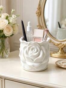 3D Printed 3D Rose Relief Pen Holder, Full Circle Surrounded By Plump Rose Flower Design, Matte Texture, Large Capacity Storage For Various Pens, Minimalist Elegant Decoration For Office Desk - Multicolor - View 4