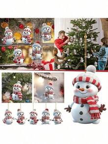 5pcs Cute Christmas Snowman Hanging Decorations, Christmas, New Year, Christmas Tree Decor, Birthday, Wedding, Holiday Celebration Decor, 2D Hanging Ornaments - Multiple Styles - View 3