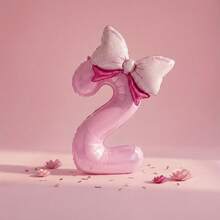 1 Set Pink Number Balloons With Large Bow Foil Balloon Set, Suitable For Princess Birthday Party Decoration, Photography Props, Wedding, Anniversary, Graduation Celebration, Birthday Decoration, Valentine's Day - Multicolor - View 3