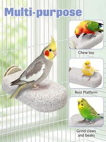 Natural Parrot Beak & Claw Grinding Perch, Multi-Function Bird Cage Toy, Suitable For Lovebirds, Small Sun Conures, Conures, Peach-Faced Lovebirds, Canaries And Other Small To Medium-Sized Birds - Multicolor - View 3