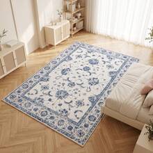 Washable Modern Minimalist Patterned Area Rug – Scandinavian Geometric Design, Contemporary Washable Carpet For Living Room, Bedroom & Home Decor - Dusty Blue - View 4