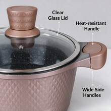 11PCS Rose Gold Diamond Embossed Die-Cast Aluminum Non-Stick Cookware Set With Glass Lids, Induction Compatible Kitchen Cooking Pots And Pans Gift Set - View 4