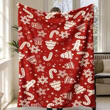 1PC Red Christmas Element Flannel Throw Blanket, Holiday Decor Blanket For Sofa Bedroom, Christmas Gift - Multicolor - View 10
