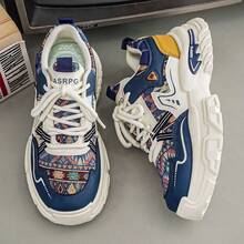 XSPV New Non-Slip Wear-Resistant Chunky Sneakers, Thick Sole Height-Increasing Casual Shoes, Low-Top Lace-Up Breathable Sports Shoes, Street Holiday Party Versatile All-Season Men's Shoes (Random Upper Pattern) - Blue - View 4