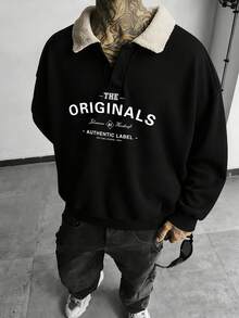 Camvyn New Men's Patchwork Sherpa Collar Sweatshirt, Fashionable Casual, Autumn/Winter, Long Sleeve Top - Black - View 1