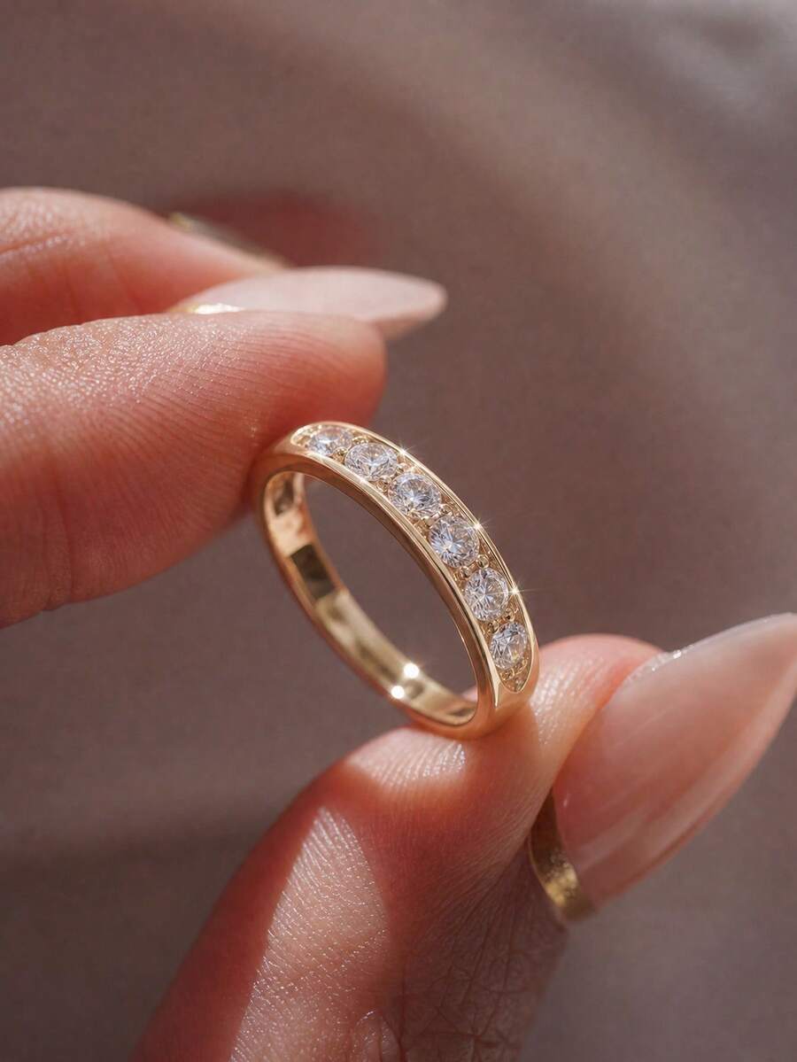 1pc Elegant Rhinestone Ring, Exquisite & Unique, Suitable For Women Attending Parties And Balls, Carefully Crafted Jewelry, Ideal Anniversary Gift For Girlfriend - Plain Ring - View 1
