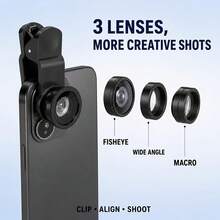 3-In-1 Phone Lens Kit 0.7x Macro 180° Fisheye Wide Angle Universal Clip-On External Lens Compatible With Iphone And Other Phones Photography Product Carousel Image NEWA Graphic Design Product Material Image Tool Universal Clip-On External Lens Travel Photography Accessories Vlog Shooting Essential - A - View 10
