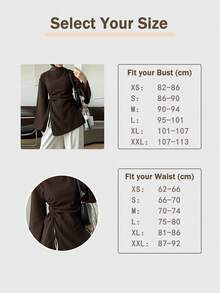Women's Fashion Casual Round Neck Bell Sleeve Hem Split Tie Drawstring Design Waist Cinched Top Solid Color Tie Split Drawstring Zipper Pullover Top Daily Date Autumn Winter - Brown - View 6