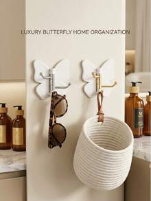 6Pcs Butterfly Wall Hooks, No Drill Self Adhesive Hooks, Decorative Heavy Duty Sticky Hanging Hooks For Bathroom Door Closet Home Organizer, Invisible Waterproof Wall Mount Hanging Holder Random Colors 2/4/6PCS - View 6
