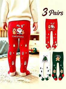 3 Pasang Celana Ketat Bayi Ukuran Besar Motif Kartun Liburan Natal, Legging Bayi Model Stirrup - MultiWarna - View 7