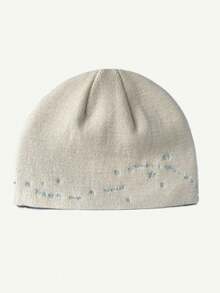 1pc Korean Style Letter Embroidered Knit Beanie Hat For Women, Versatile For Autumn/Winter, Large Head Circumference, Face-Slimming, Blogger Style - Multicolor - View 14