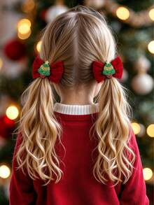 2pcs Christmas Tree Hair Bows For Girls Cute Alligators Clips Fall Winter Festival Party Gift Daily Hair Clips Kids Hair Accessories - Multicolor - View 2