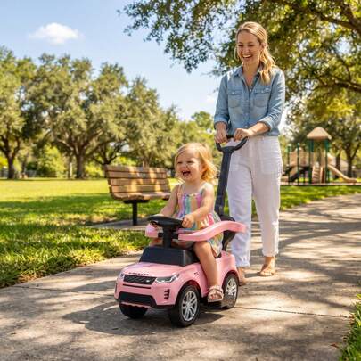QABA Voiture à Pousser 2-en-1 sous Licence Land Rover Discovery, Voiture à Glisser et à Marcher pour Tout-Petits avec Poignée Parent Amovible, Klaxon, Barrière de Protection, Rangement sous le Siège, pour 18-36 Mois, Rose