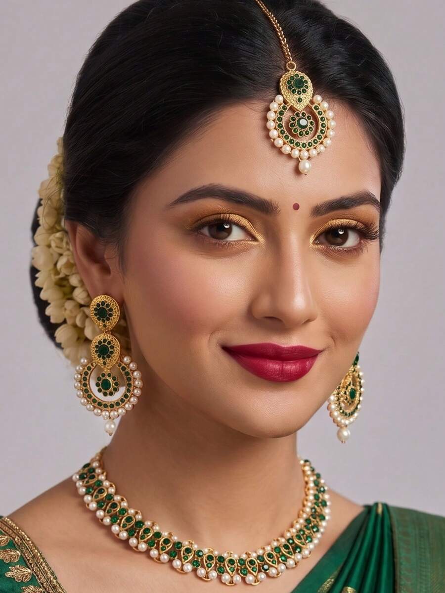 4 pièces Ensemble de bijoux comprenant un collier pendentif, des boucles d'oreilles avec perles d'eau fausses et strass. Idéal pour les mariages, les festivals, le port quotidien, cadeau pour la petite amie - Ensemble de quatre pièces - Voir 1