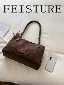 FEISTURE 1pc Women's Large Capacity Underarm Bag, Fashionable Shoulder Bag, (Excluding Pendant) Suitable For Girls, Women, College Students, New Professionals And White-Collar Workers, Perfect For Work, Business, Commuting, School - Coffee - View 8