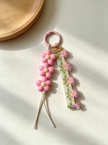 Red Five-Pointed Star Flower Keychain, Cute Style Bag Charm, Girly Bag Accessory, Ribbon Pendant - Multicolor - View 1