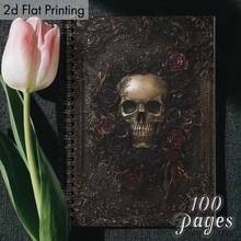 1pc Vintage Spiral Notebook, Skull And Rose Pattern, 2D Flat Print Design, Perfect For Gothic Dark Art Journaling, Work Notes, And As A Unisex Gift, Suitable For School And Office Use, Pen Not Included - One Book (50 Pages, 100 Pages) - View 8