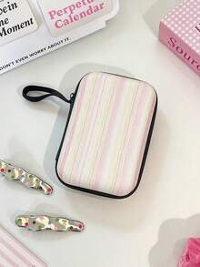 Striped Hard Shell Travel Organizer Bag - Zippered Storage Box With Mesh Pockets For Earphones, Chargers, Cables And Small Accessories - Essential Travel Companion For Women - Ideal For Storage, Cable Management, Charger Protection - Christmas And Holiday Gift - Multicolor - View 4