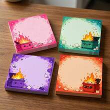4pcs 200-Page Cute Trash Can Fire Sticky Notes, Fun Office Gift Memo Pads, Office Planner Notebook - one-size - View 3