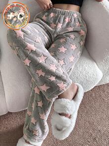 Autumn/Winter Girls' Fashion Warm Star Pattern Double-Sided Velvet Pants, Suitable For Home Leisure Wear, Girls' Pajama Pants - Grey - View 2