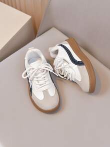 Children's Retro Sneakers Spring/Autumn Style Boys & Girls Rubber Sole Colorblock Training Shoes Lightweight Soft Bottom Non-Slip Student Shoes - Beige - View 2