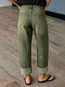 New Women's Fashion Washed Denim Jeans Casual Fall - Army Green - View 2