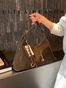 1pc Solid Color PU Leather New Women's Bag, Shoulder Bag, Crossbody Bag, Hobo Bag, Fashion Square Handbag, Suitable For Commuting, Shopping, Dating, Work - Coffee - View 5
