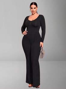 1pc Plus Size Long Sleeve Inner Shirt, Autumn/Winter Warm Base Layer, Seamless Knit Shaping Underwear, Tallas Grandes - Black - View 6