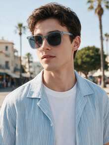 1 PC Men's Iconic Square Fashion Glasses Solid Color PC Frame Gray Lens Casual Simple Style Lightweight For Street Outdoor Travel With Glasses Box - Multicolor - View 2