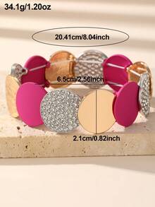 NAIZHU 1pc Elegant Luxury Rhinestone Bracelet Unique Design Women's Bangle Suitable For Daily Wear Gift Accessory - Hot Pink - View 4