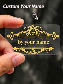12/8/3/5pcs Personalized Transparent Stickers | Customized Name Vintage Border Transparent Self-Adhesive Labels | Multi-Color Options, Suitable For Gift Packaging And Handmade Business - Multicolor - View 1