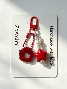 Red Flower Acrylic Star Keychain, Beaded Pendant, Cute Style Backpack Key Decoration Small Charm - Multicolor - View 7