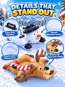 Kereta Luncur Salju Tiup Kartun Lucu dengan Pegangan, Desain Penguin, Manusia Salju, Rusa Kutub, Panda, Tabung Salju Musim Dingin, Kereta Luncur Tiup Cocok untuk Meluncur di Bukit Luar Ruangan, Resor Ski, Bermain Salju Keluarga, Hadiah Liburan Natal - MultiWarna - View 4
