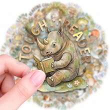 50pcs Healing Reading Cartoon Animal PET Stickers, Perfect For Scrapbooking, Journals, Laptops, Bumpers, Skateboards, Water Bottles, Computers, Phones And Other DIY Creative Graffiti Sticker Toys - Multicolor - View 8