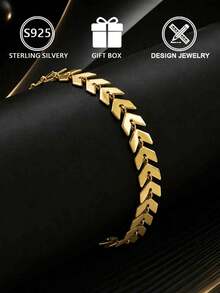 1pc 925 Sterling Silver Gold Plated Women's Anklet, Exquisite Fishbone Chain Design, Low Hypoallergenic, Suitable For Daily Wear - Gold - View 6