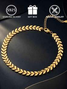 1pc 925 Sterling Silver Gold Plated Women's Anklet, Exquisite Fishbone Chain Design, Low Hypoallergenic, Suitable For Daily Wear - Gold - View 4