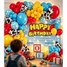 Children's Cartoon Balloon Garland Set, Red Yellow Blue Cow Print Foil Balloons, Kids Cartoon Theme Birthday Party Decoration - Playful - View 9