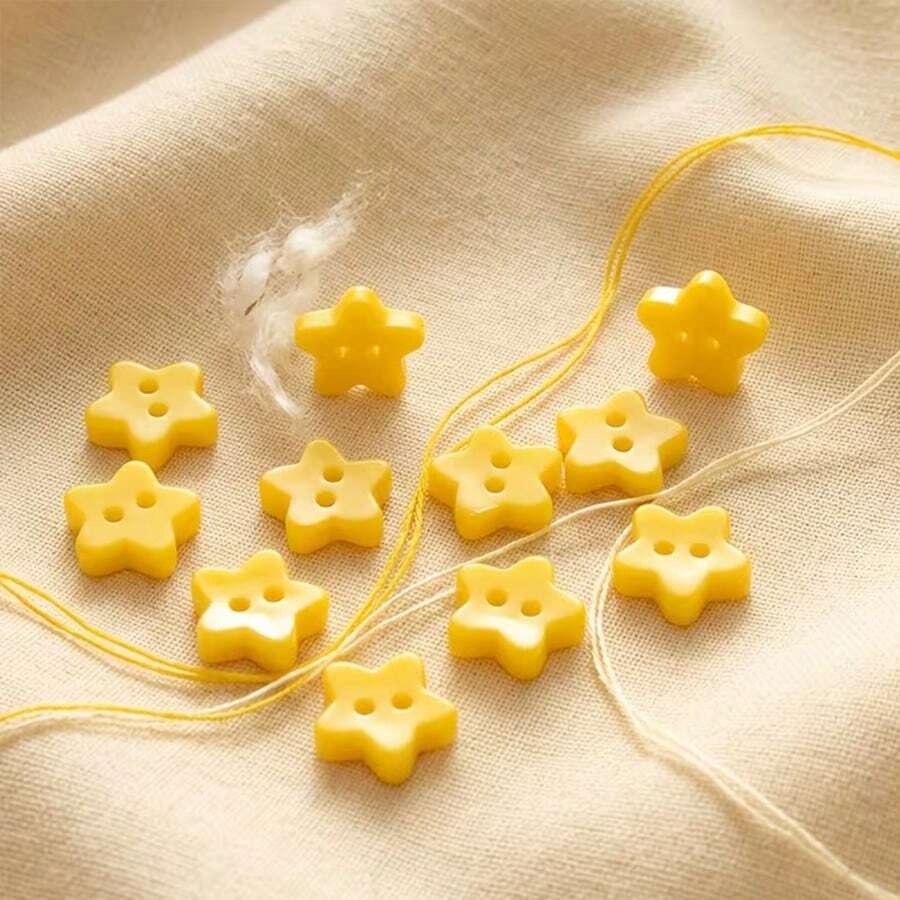 20pcs Yellow Five-Pointed Star Plastic Buttons, Two-Hole Asymmetrical Solid Color Star Buttons For Handmade DIY Coat Decoration - Yellow Star 12mm - View 1