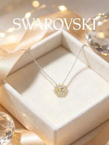 Swarovski Women's Flower Necklace, High-End Crystal Pendant, Rhodium-Plated Long Chain Design, Luxury Jewelry Accessory, Gift - Multicolor - View 2