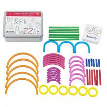 Colorful Wooden Creative Puzzle Educational Toy! Follow The Prompt Cards To Assemble Fun Patterns, Or Freely Create Your Own Designs. Comes With 40 Double-Sided Learning Cards To Help Recognize English Words. Smoothly Polished Wooden Material Without Burrs, Metal Box For Convenient Storage, Develops Children's Imagination And Hands-On Ability - Multicolor - View 12