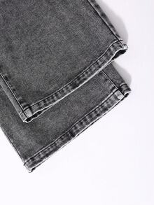 Tween Girl Loose Multi-Functional Comfortable Solid Color Straight Leg Wide Leg Denim Jeans - Black - View 5