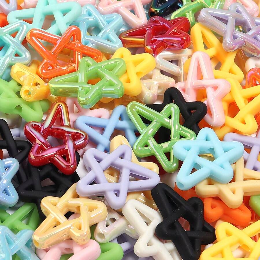 10pcs/Pack Acrylic Hollow Colorful Five-Pointed Star Beads, Multi-Color Cute Star Beads For DIY Earrings, Necklace, Phone Chain, Keychain Jewelry Making Accessories