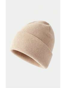 Noxbound 1pc Warm Double Layer Knitted Beanie Hat, Unisex Plain Color Hat Suitable For Spring, Autumn & Winter, Couples - A - View 11