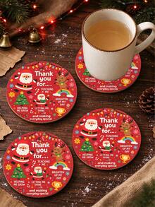 8/4/1pc Christmas Thank You Wooden Coasters, Heat-Resistant Coffee Cup Insulation Pads, Holiday Stocking Stuffer Gifts, Festive Home Desktop Decor, Teacher Appreciation Holiday Gifts, Kitchen Dining Table Decoration - Multicolor - View 1